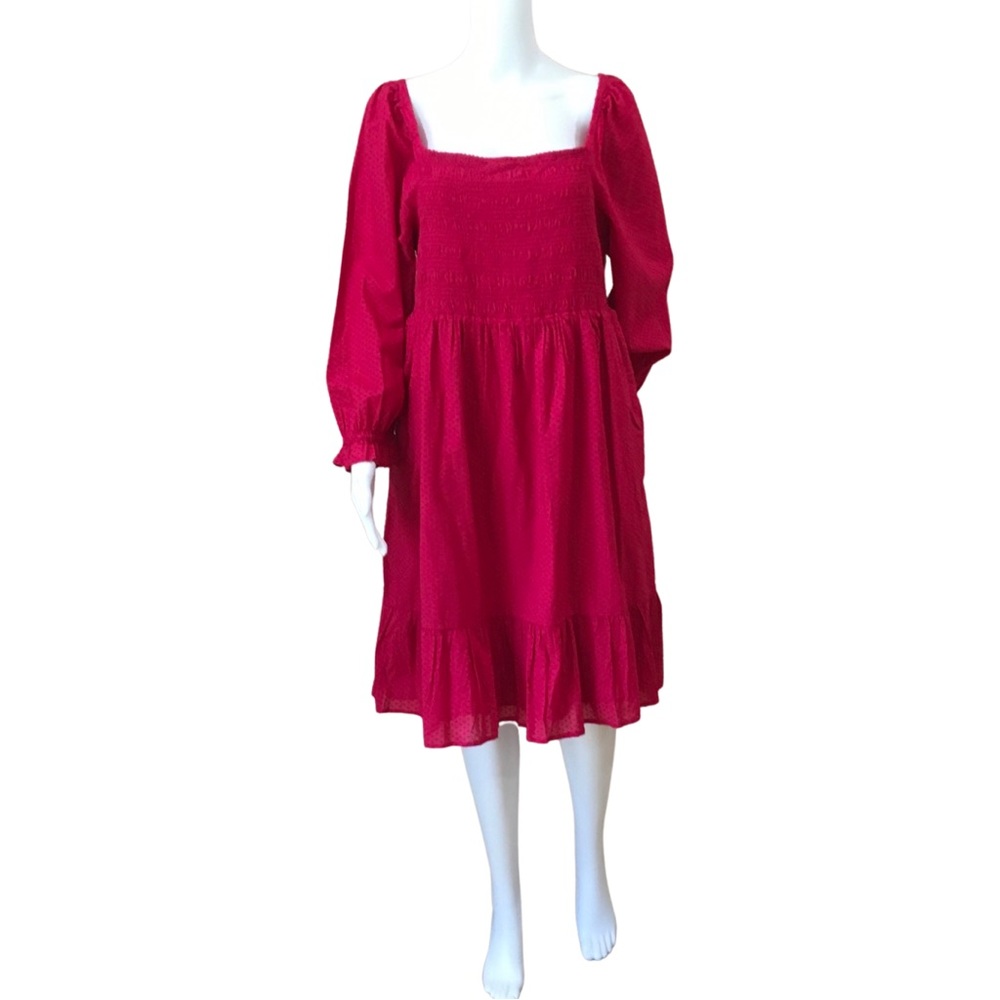 NWOT j.crew womens size XL smocked clip dot puff sleeve mni dress hot pink.